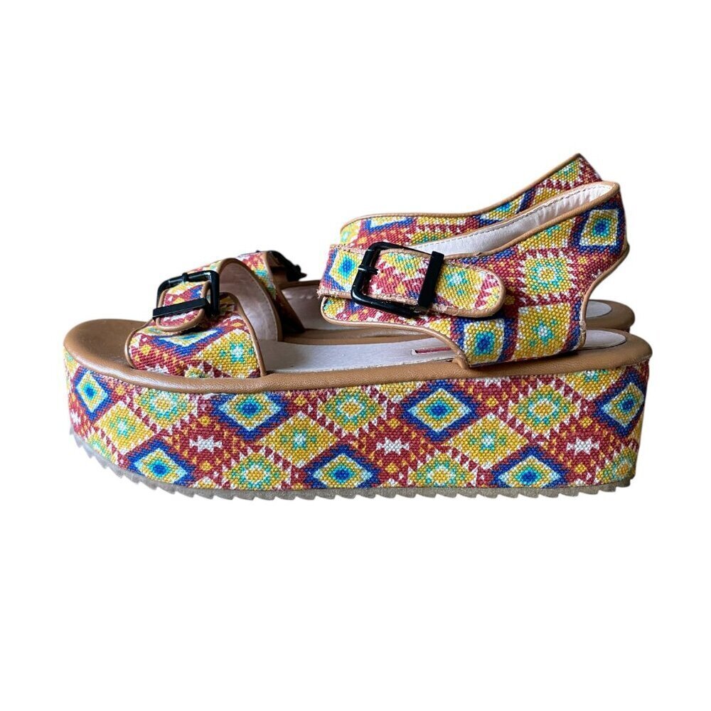 C label Mollni platform colorful Tribal print platform sandal - size 10 - Picture 4 of 8